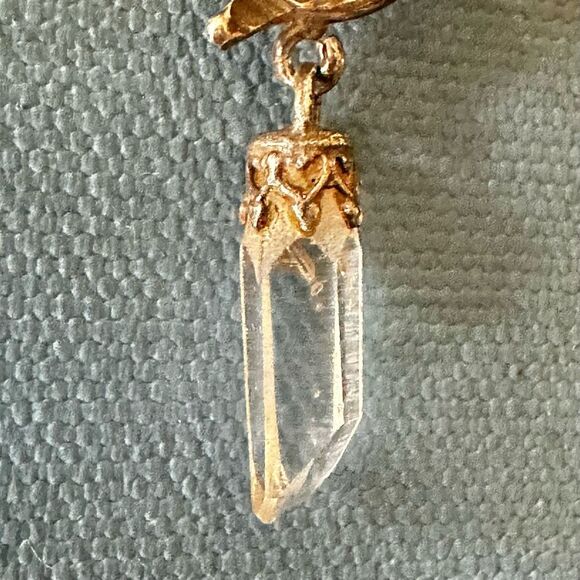 STERLING silver  double DOLPHIN  pointed quartz crystal Pendant necklace - Picture 11 of 12